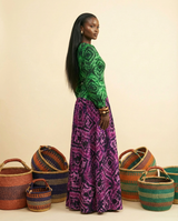 Ntinti Ankara Bell Sleeve Two-Tone Midi Dress - A-Line Luxury - back view