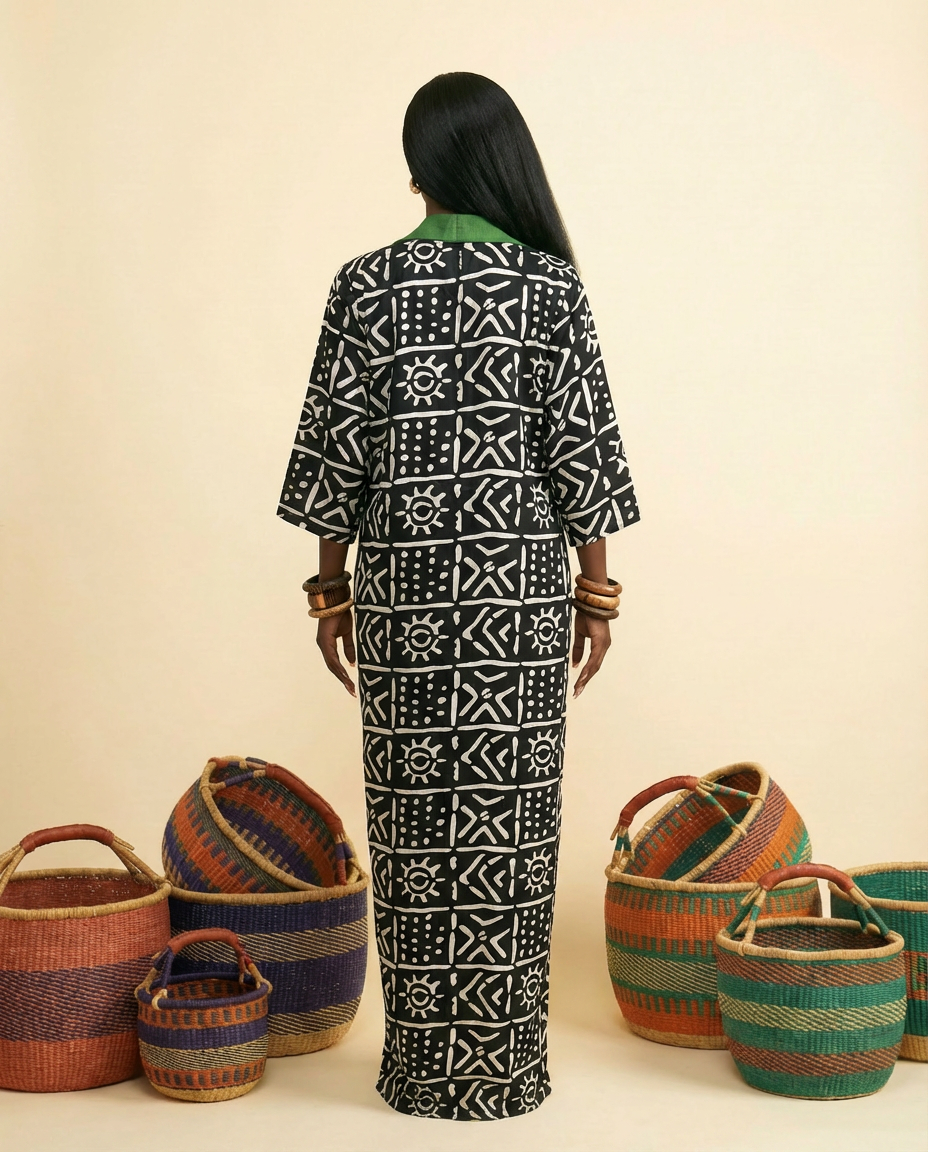 Abacham: Ankara Silk & Aso-Oke Structured Jacket Dress - back view