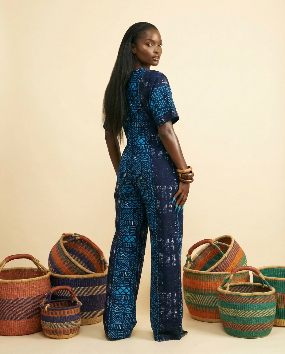 Etocham Ankara Kaftan Jumpsuit - Relaxed V-Neck Style