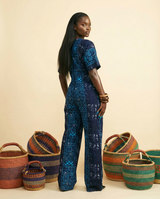 Etocham Ankara Kaftan Jumpsuit - Relaxed V-Neck Style - back view
