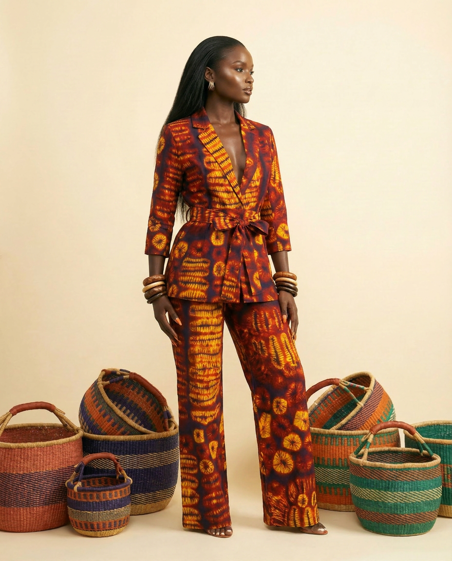 Odikwa Luxe: Tailored Rope Trim Jacket & Wide-Leg Trouser Set - back view