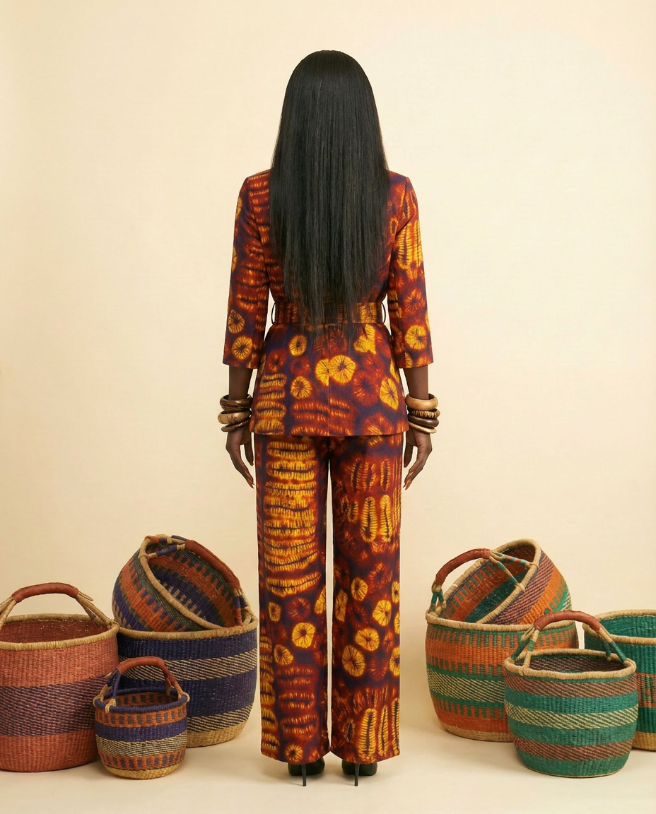 Odikwa Luxe: Tailored Rope Trim Jacket & Wide-Leg Trouser Set - back view