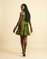 Safari Serenity: Yellow Bird Print Ankara Cotton Maxi Dress - back view