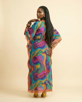 Abstract Swirl Chiffon Mesh Midi Dress - Designer Replication - back view