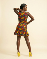 Red & Yellow Chiffon Geometric Midi Dress - Luxe Wax Print - back view