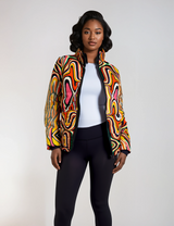 Kene Women's Stand Collar Padded Jacket – All-Over Print