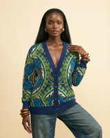 April Design 9 Jacquard Knit Cardigan – Cotton Blend, Unisex - front-facing view