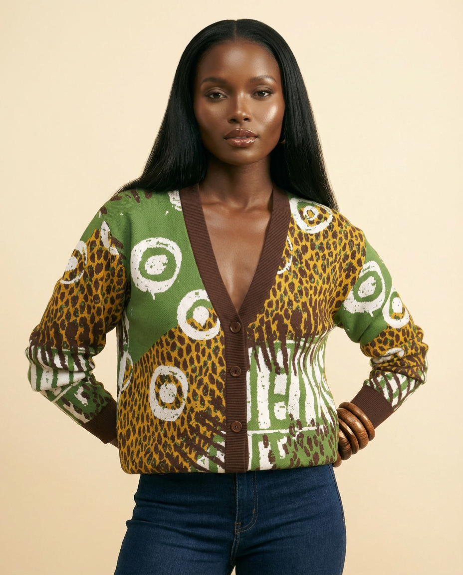 April Design 3: Luxe Birdseye Jacquard Knit Cardigan - front-facing view