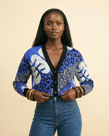 Luxury 'Purple Elephant' Jacquard Knit Cardigan - front-facing view