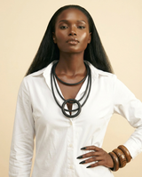 Black Rubber Choker Necklace with Round Pendant - front-facing view