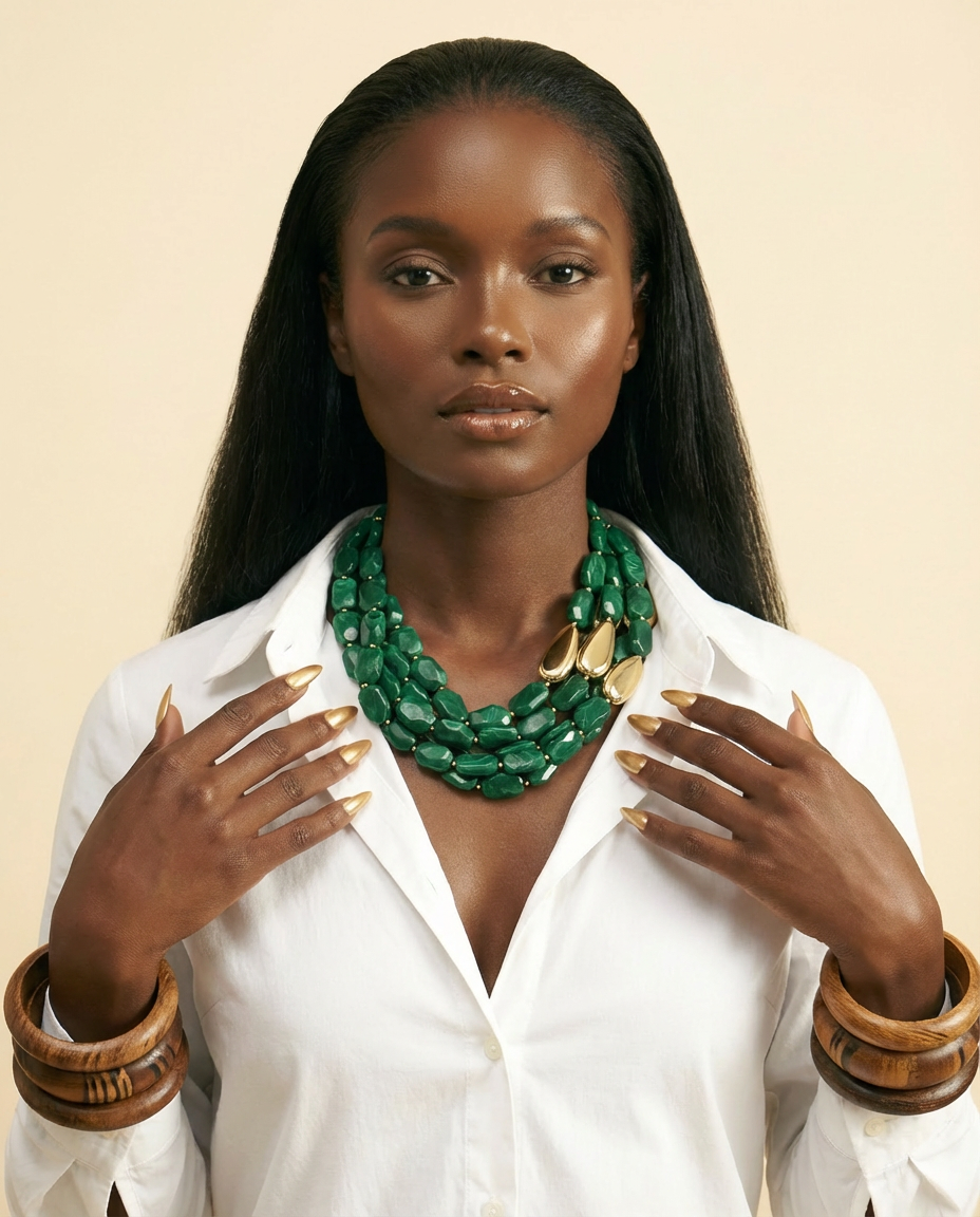 Luxury Retro Multi-Layer Beaded Necklace - Vintage Chic Statement Jewelry - front-facing view