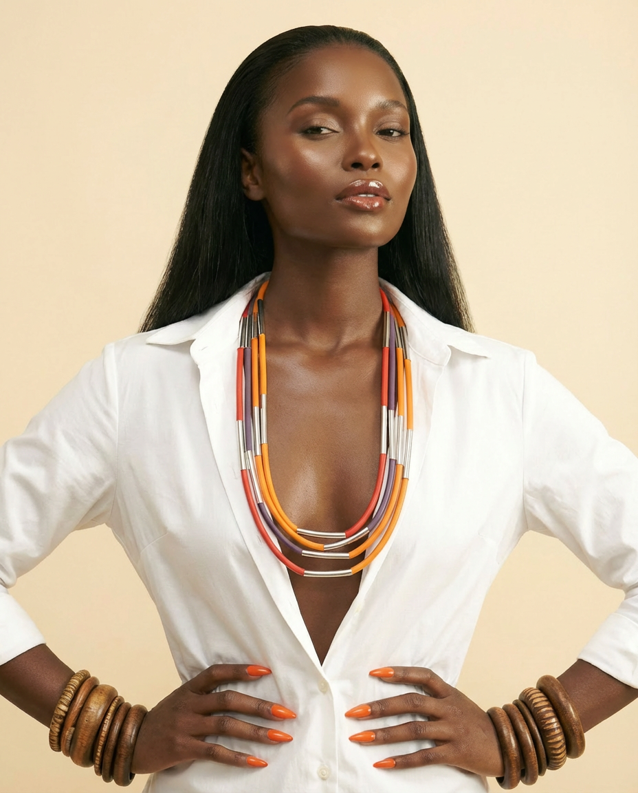 Chic Multicolor Rubber Choker Necklace - Modern & Handmade - front-facing view