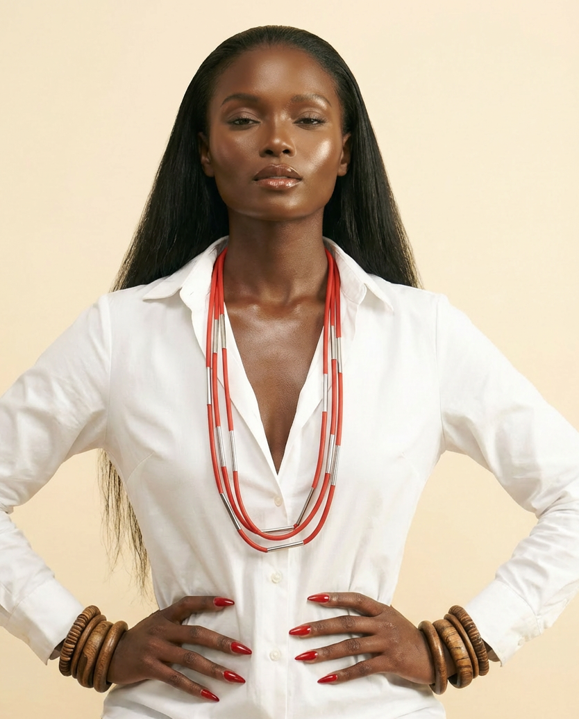 Bohemian Rubber Choker Necklace - Handmade Ethnic Statement Jewelry - front-facing view