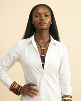 Statement Rubber & Wood Long Necklace - Modern Chic - front-facing view