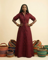Agege Red Ankara Kaftan Dress - Luxury African Print Gown - front-facing view