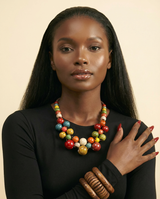 Boho Chic Multilayer Ceramic Necklace - Adjustable Vintage Statement Jewelry - front-facing view