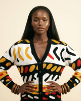 Birds Eye Jacquard Knit Cardigan - Customizable Cotton Blend - front-facing view