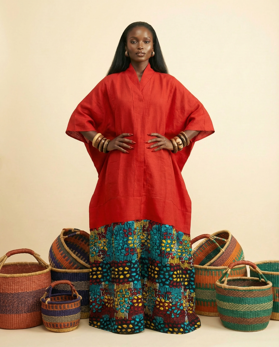 Esecham Aso-Oke & Ankara Bubu – Voluminous Fit Dress - front-facing view