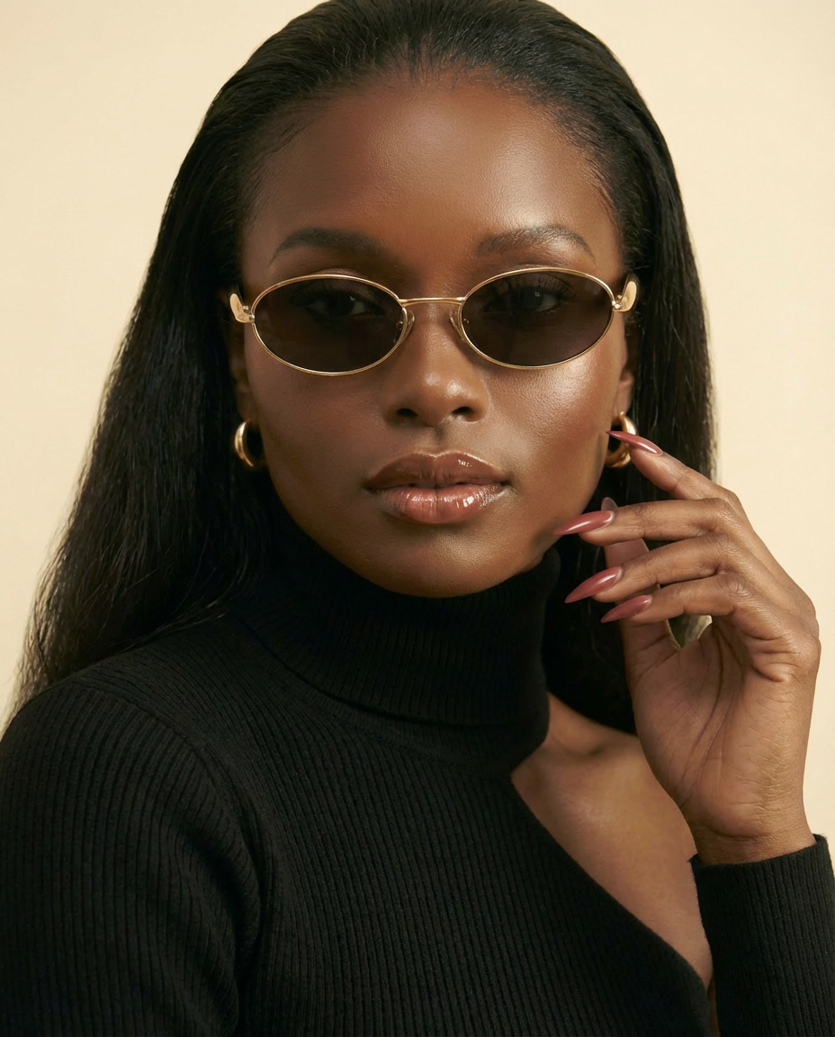 Luxury Oval Y2K Sunglasses | Women's Metal Frame UV400 Shades - front-facing view