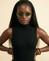 Chic Vintage Cat Eye Sunglasses - Metal Rim Designer Shades - front-facing view