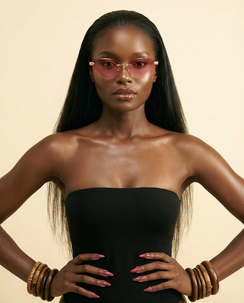 Rimless Triangle Pink Gradient Sunglasses – Retro Luxury Shades - front-facing view