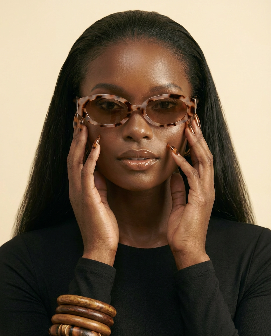 KAMMPT "Leopard Luxe" Vintage Oval Sunglasses - UV400 Designer Travel Shades - front-facing view