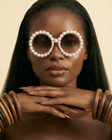KAMMPT Pearl-Embellished Retro Round Sunglasses - Chic UV400 Shades - front-facing view