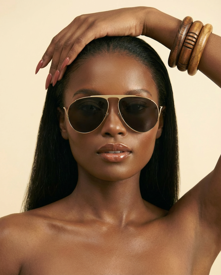 Oversized Pilot Mask Sunglasses - Luxury Punk Metal Frame Shades for Women - front-facing view
