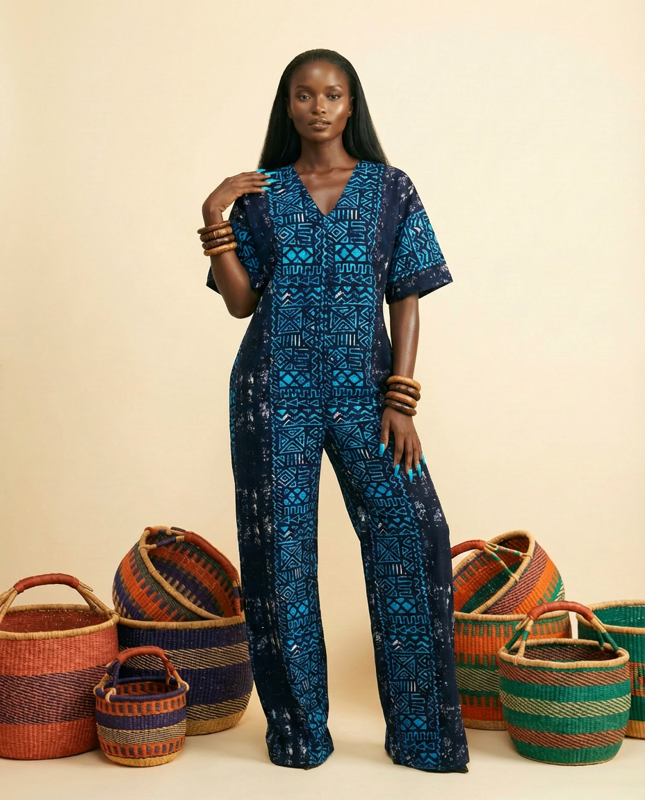 Etocham Ankara Kaftan Jumpsuit - Resort Chic Women's Wear - front-facing view