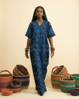 Etocham Ankara Kaftan Jumpsuit - Relaxed V-Neck Style - front-facing view