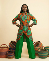 Ngugu: Emerald Aso-Oke Palazzo & Ankara Kimono Set - front-facing view