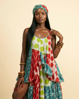 Imi Adire Mixed-Print Midi Dress - Voluminous & Elegant - front-facing view