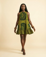 Safari Serenity: Yellow Bird Print Ankara Cotton Maxi Dress - front-facing view