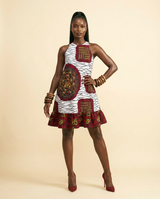 Adire Bloom Cotton Midi Dress - White & Red Print - front-facing view