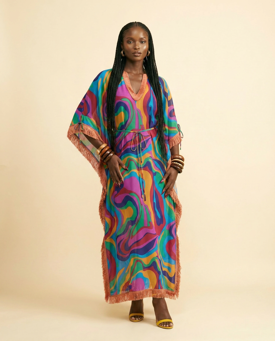 Abstract Swirl Chiffon Mesh Midi Dress - Designer Replication - front-facing view