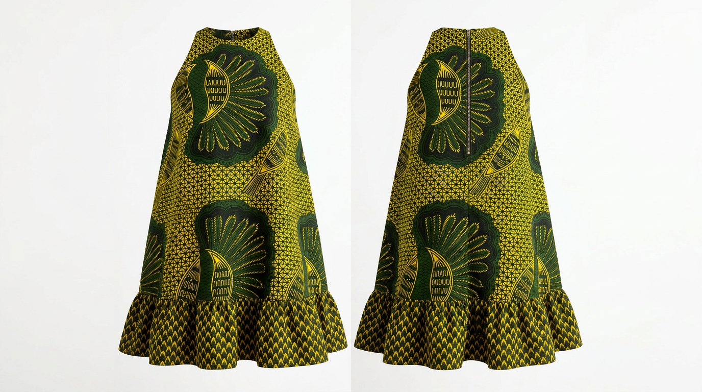 Ekumeku Safari Serenity: Yellow Bird Print Ankara Cotton Midi Dress