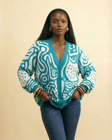 April Design 12: Bespoke Birdseye Jacquard Knit Cardigan - front-facing view