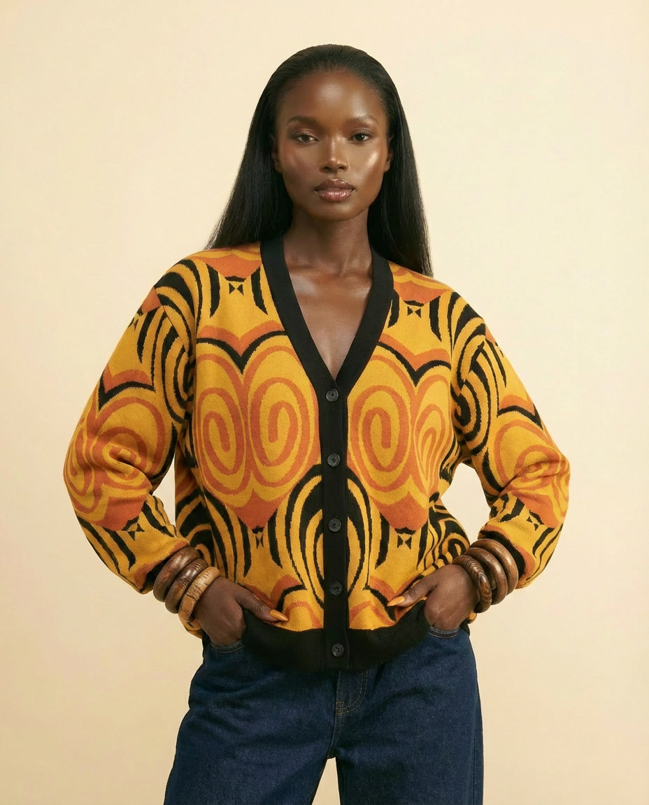 Luxe Birdseye Jacquard Knit Cardigan - front-facing view