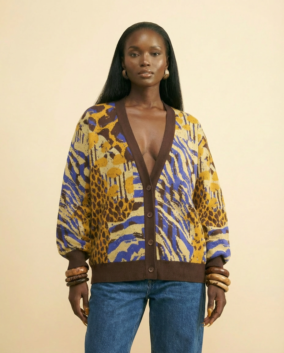 Birds Eye Jacquard Knit Cardigan - Customizable Cotton Blend - front-facing view