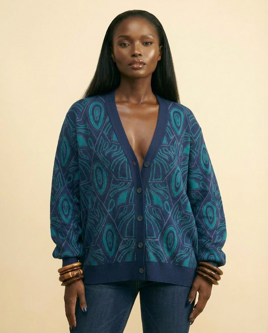Rue de la Paix Jacquard Knit Cardigan - Versatile Cotton Blend - front-facing view