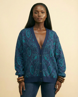 Rue de la Paix Jacquard Knit Cardigan - Versatile Cotton Blend - front-facing view