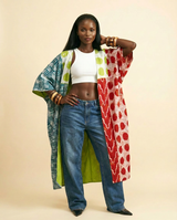 Onu Adire Cocoon Kimono Jacket - Luxe Silk Blend - front-facing view