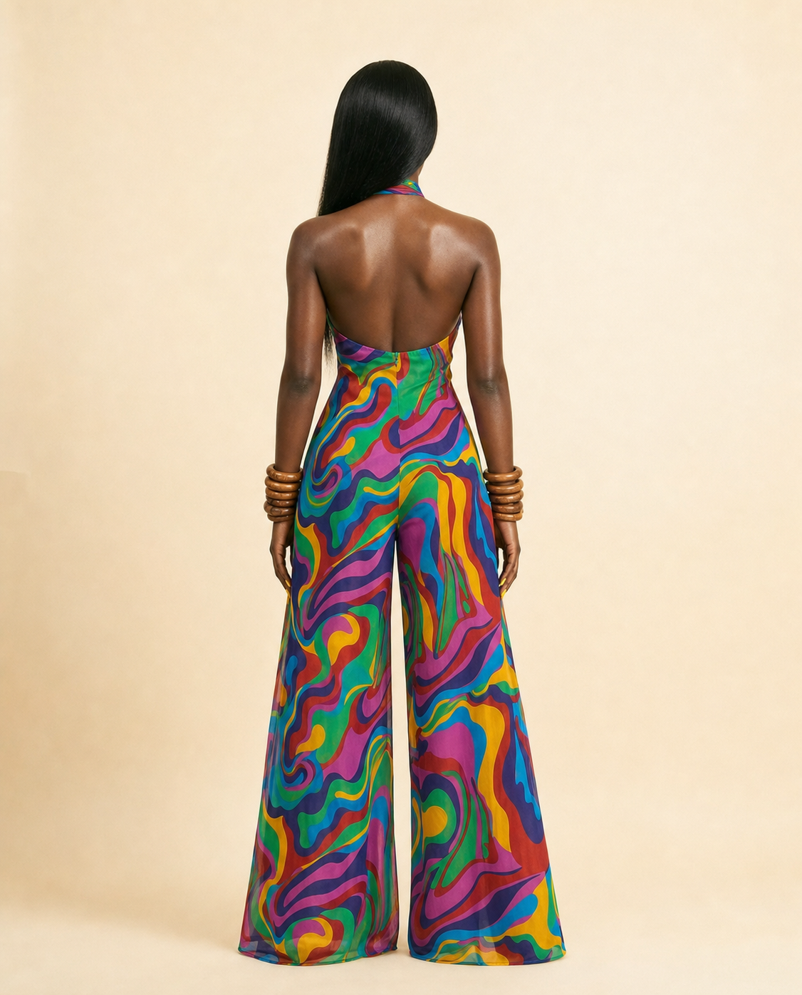 Osipaka Mesh Abstract Swirl Jumpsuit - Multicolor Mesh