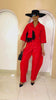Nnekota Aso Oke Set – Red Two-Piece with Feathered Trimmings
