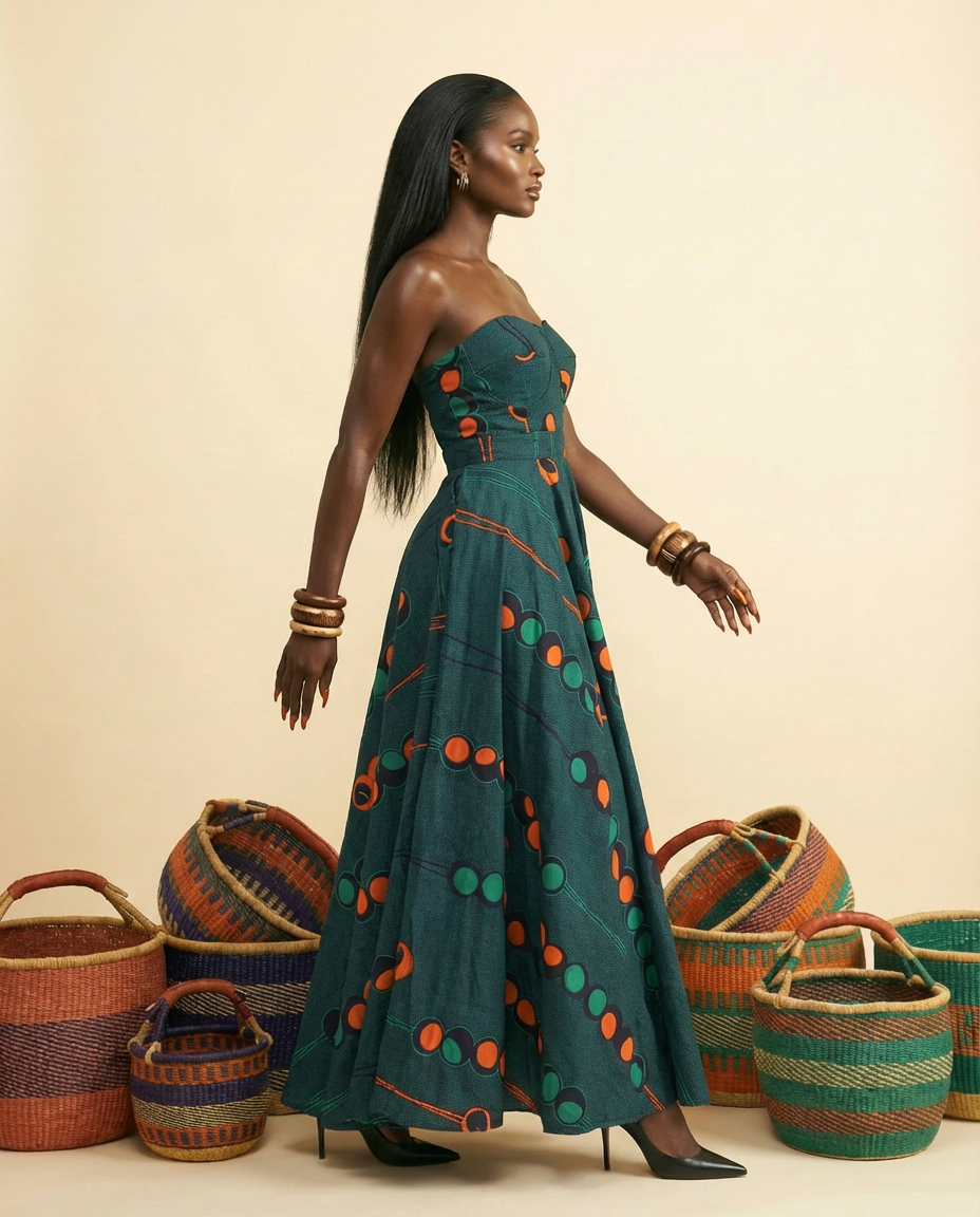 Cici Ankara Strapless Gown - Elegant African Print Maxi Dress - side view