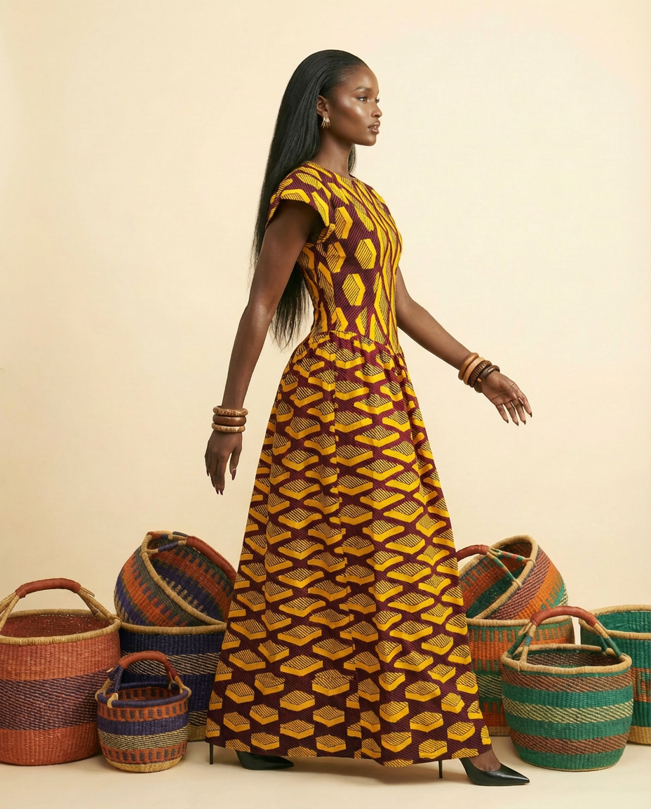 Isioma Ankara Ankle-Length Dress - Elegant Statement - side view