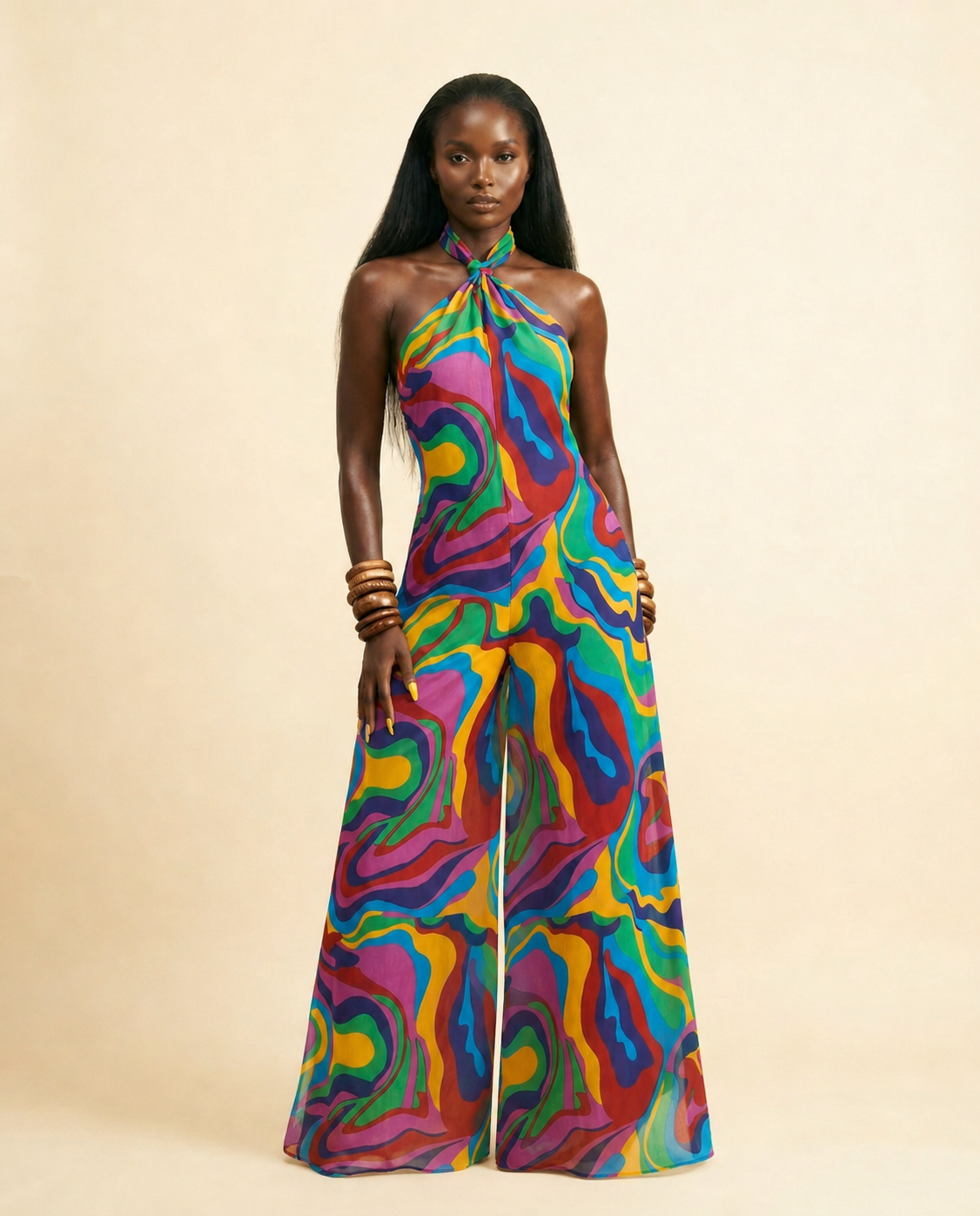Osipaka Mesh Abstract Swirl Jumpsuit - Multicolor Mesh